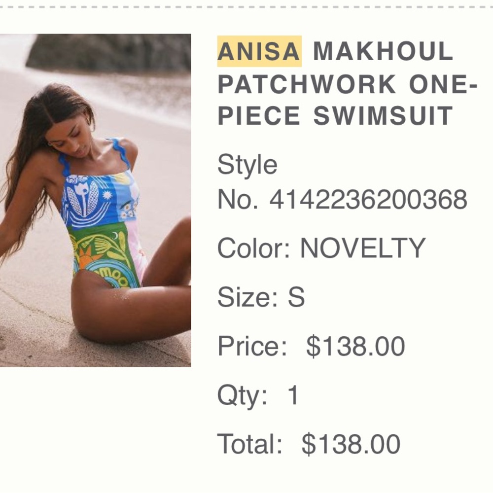 Anthropologie Bold Patchwork Blue, Green & Pink One-Piece Swimsuit - Picture 5 of 6